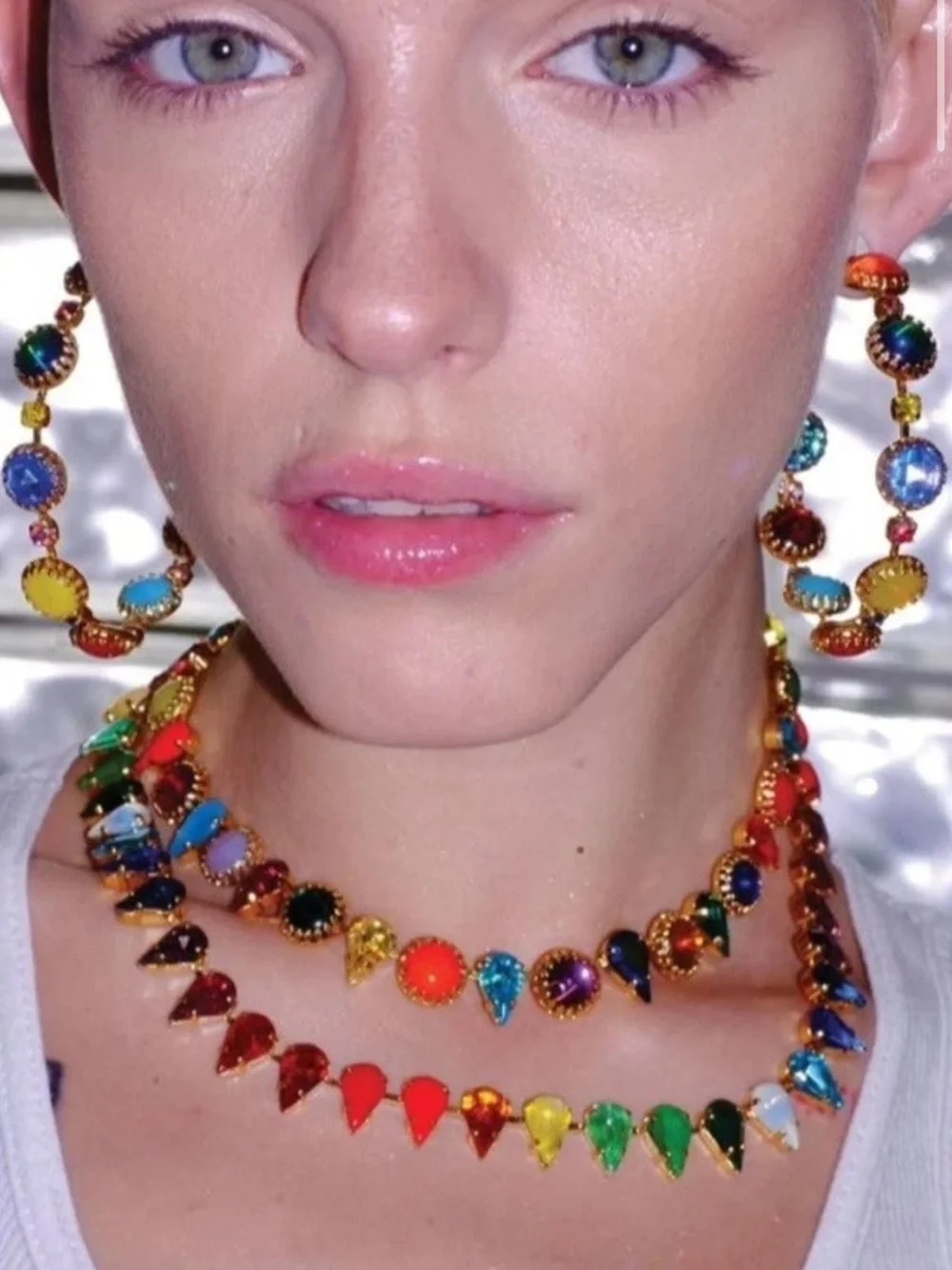 Vesper Obscura (Mia Vesper) layering choker necklaces Silver multi rainbow jewel